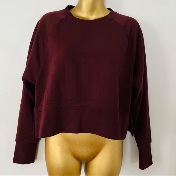 Nike Tops - Nike embossed crop top long sleeve top size Xs wine Burgundy